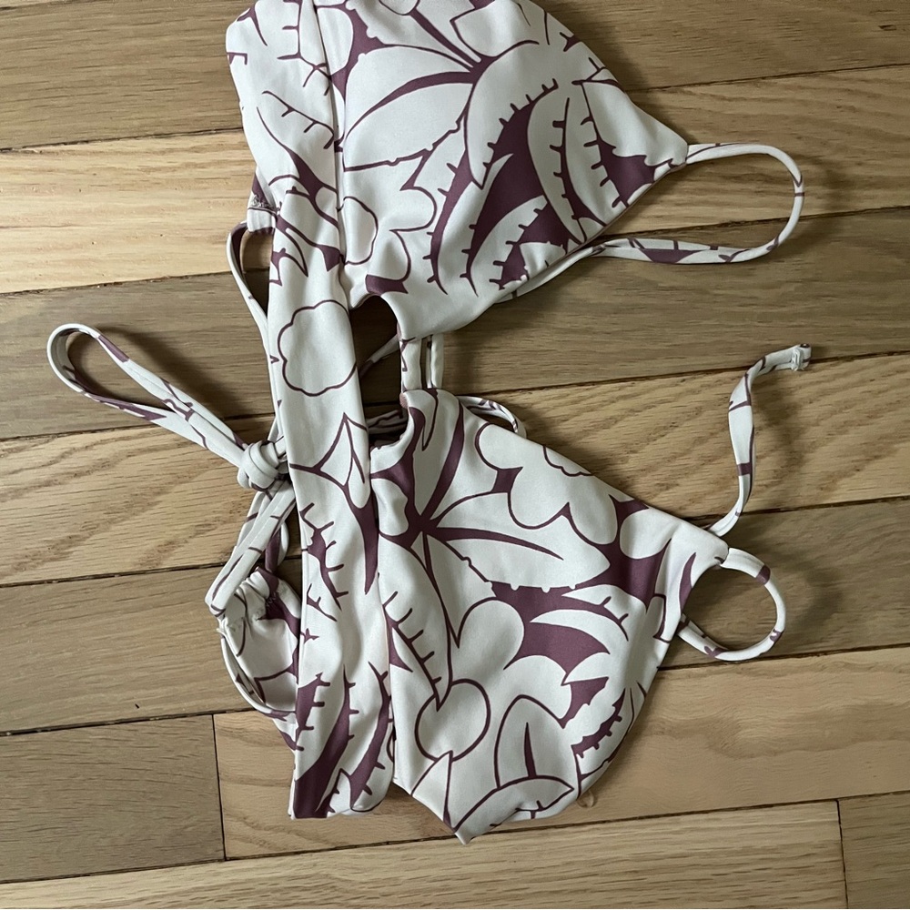 Roxy Cream and Purple Bikini with Elegant Floral Design
